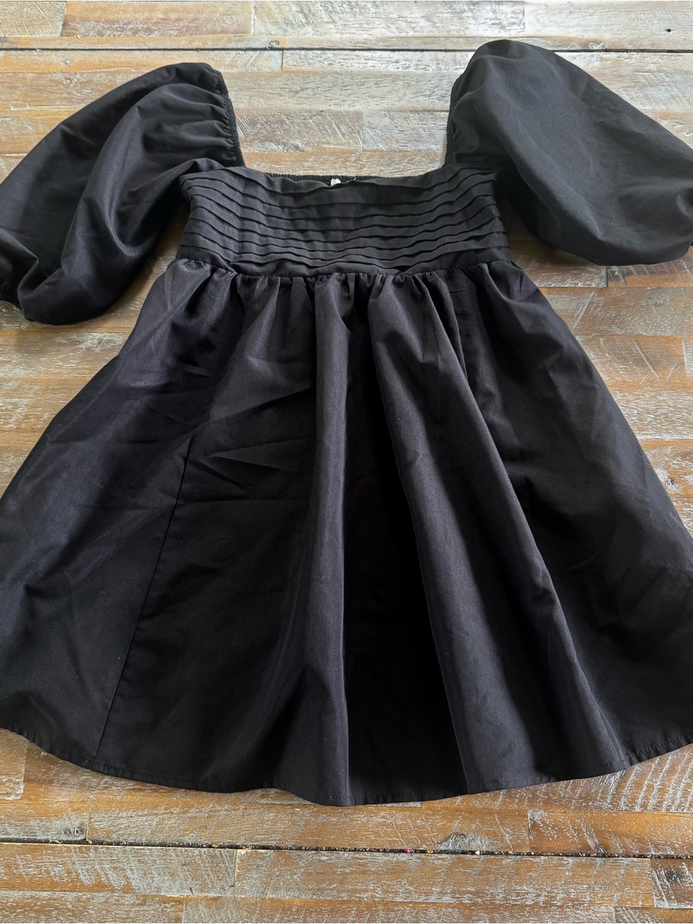 Blue Rain Black Puff-Sleeve Formal Dress